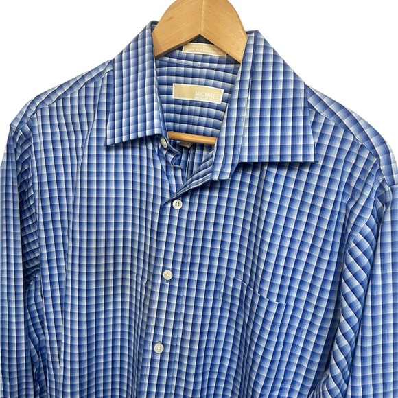 Michael Kors Men’s Blue Plaid Button Down Shirt Sz XL - Picture 2 of 6